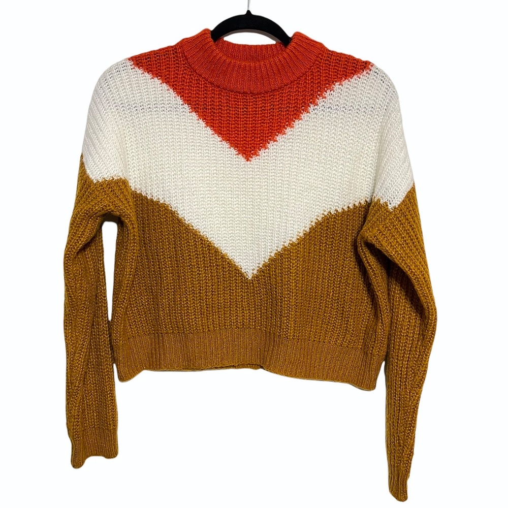 Forever 21 Colorblock Chevron Crewneck Sweater - Rust, White, Mustard